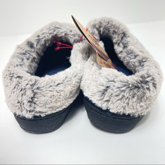 Womens Dearfoams slippers sz 7-8 memory foam purple blue knit - Picture 2 of 8